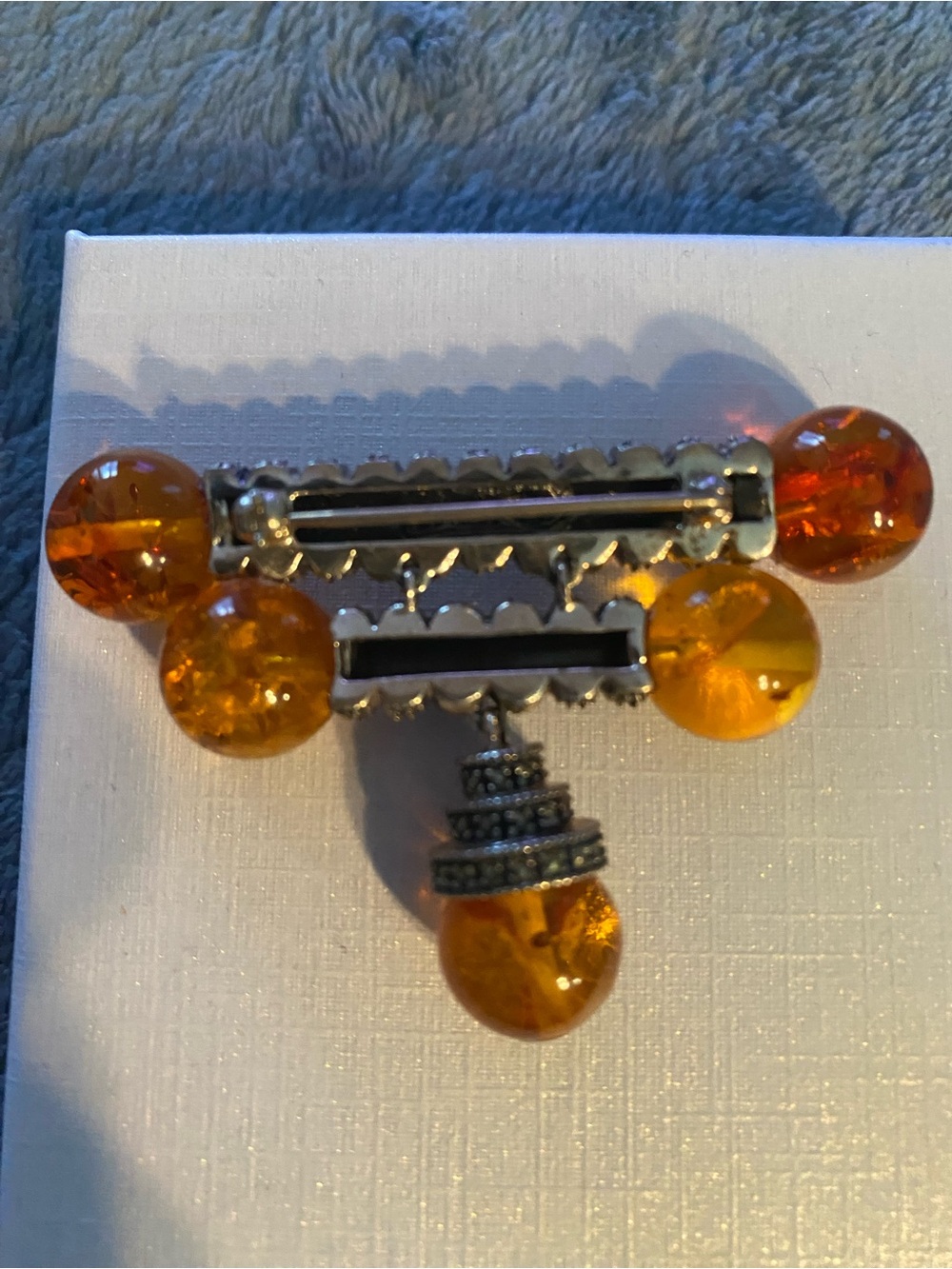 Genuine Amber and Marcasite Brooch - Picture 4 of 6